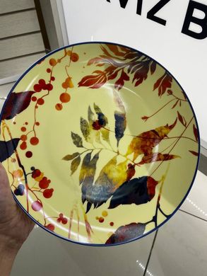 Обідня жовта тарілка "Осінній лист" з порцеляни 26,5 см