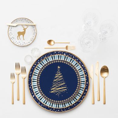 Десертная тарелка с елкой "Merry Christmas" синяя 20,3 см