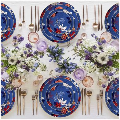 Плоская синяя тарелка для закусок "Лилии" 16,5 см
