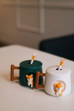 Дизайнерська чашка із кришкою і ложкою "Лисиця" Біла