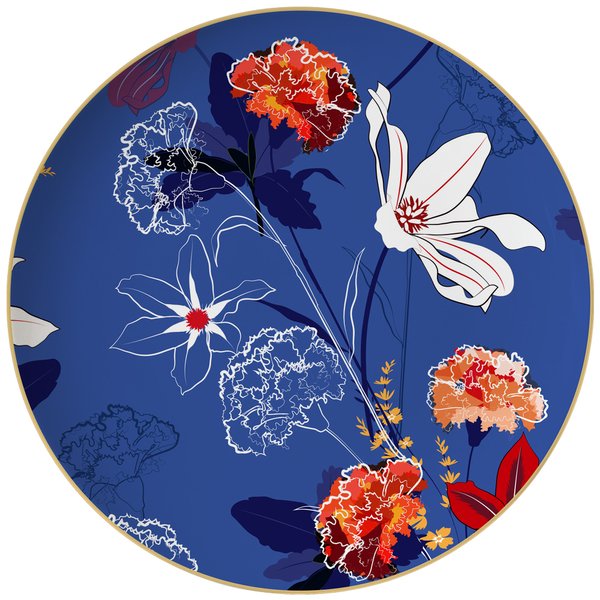 Обеденная тарелка "Лилии" синяя из фарфора 26,5 см