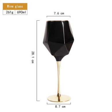Хрустальный черный бокал "Геометрия" для вина с золотой ножкой