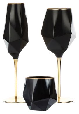 Кришталевий чорний келих "Геометрія" для шампанського із золотою ніжкою