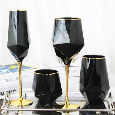 Хрустальный черный бокал "Геометрия" для шампанского с золотой ножкой