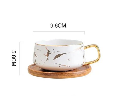Дизайнерська кавова чашка з блюдцем та ложкою "Білий мармур" 300 мл