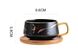 Чашка для кофе с деревянным блюдцем "Черный мрамор" + чайная ложка