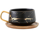 Чашка для кофе с деревянным блюдцем "Черный мрамор" + чайная ложка