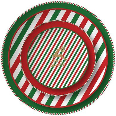 Закусочна тарілка в полоску з оленем "Merry Christmas" 16,5 см