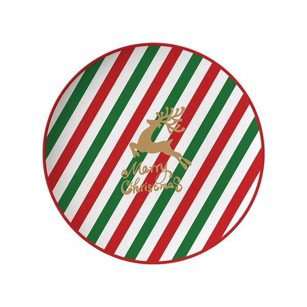 Закусочная тарелка в полоску с оленем "Merry Christmas" 16,5 см