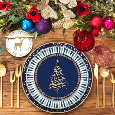 Десертная тарелка с елкой "Merry Christmas" синяя 20,3 см